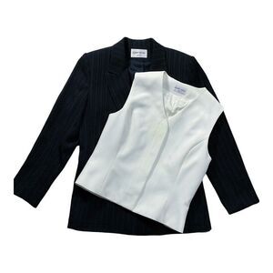 Albert Nipon Womens Suit Jacket Vest Top size 10 Black Pinstriped Fully Lined